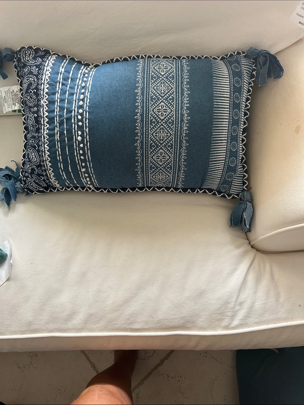 ASHLAND  BLUE LUMBAR PILLOW W TASSELS 20x12" NWT